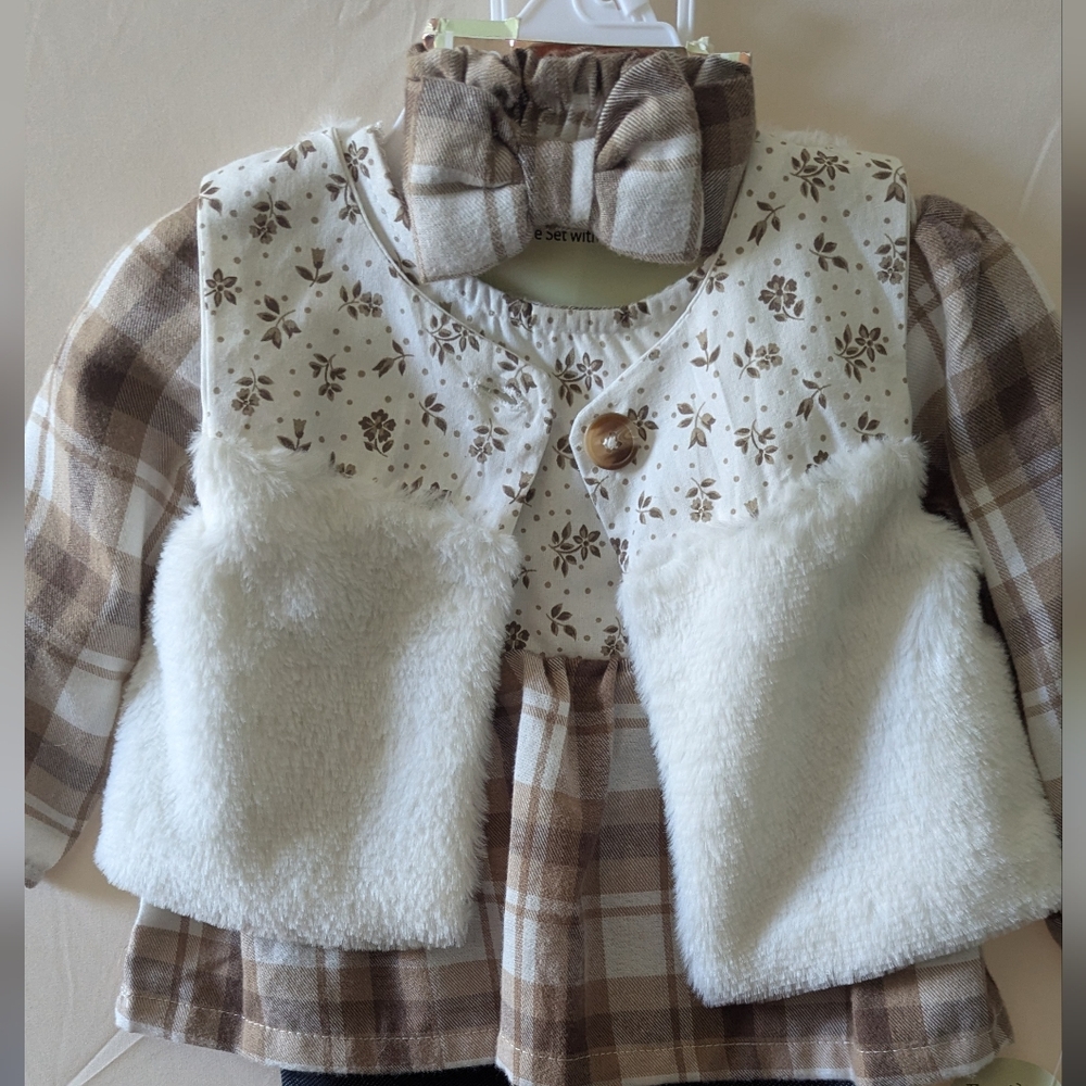 Cozy Cream Faux Fur Vest with Brown Plaid Shirt